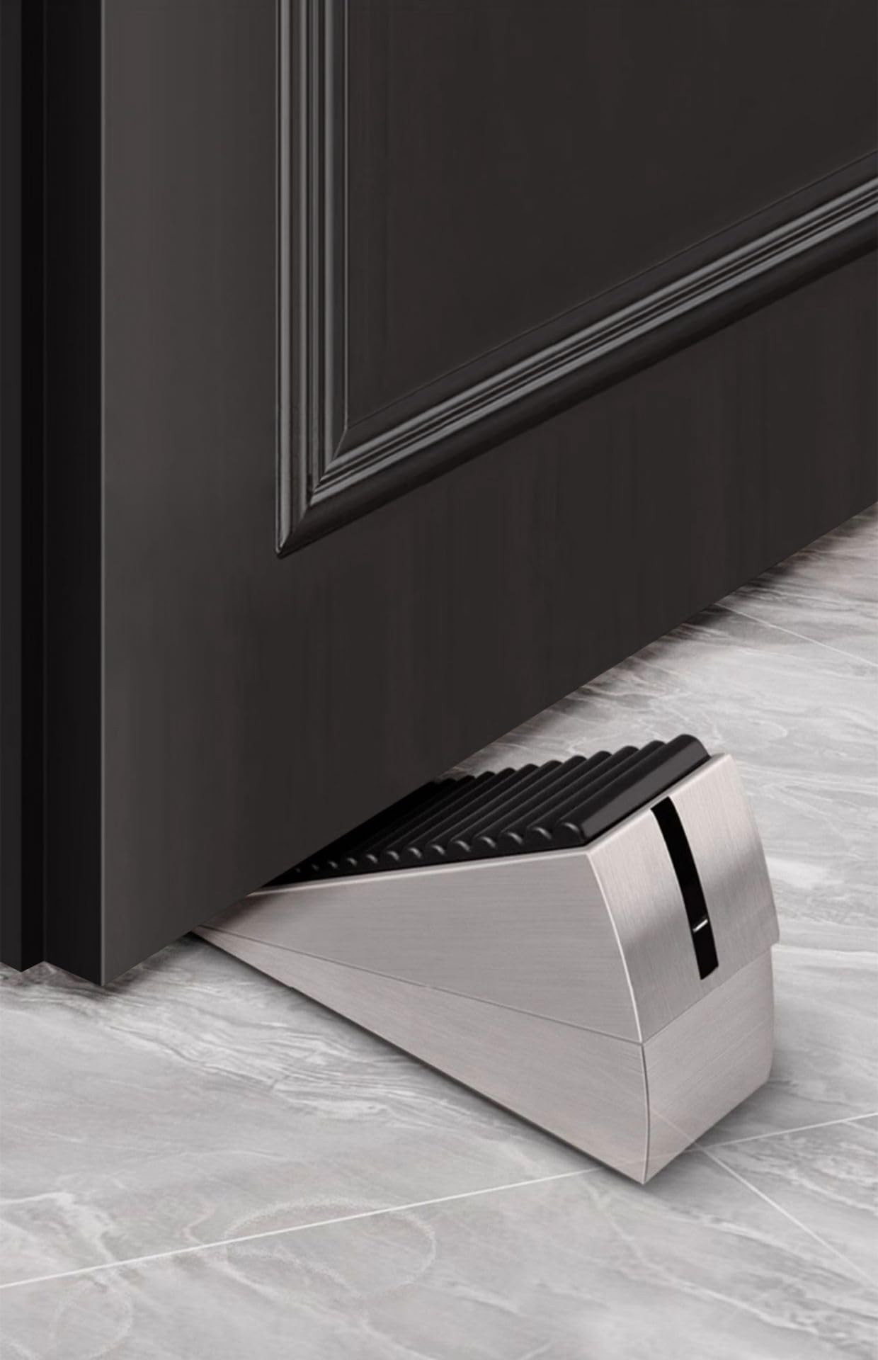 Extra Strong Grip Door Stopper - Heavy Duty Tall Metal Door Wedge with Spring Rubber Tip for Wood, Security & Office Doors (6, Silver)