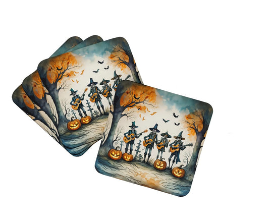 Caroline's Treasures Mariachi Skeleton Band Spooky Halloween Foam Coaster Set of 4 Cup Coasters for Indoor and Outdoor, Coaster for Tabletop Protection, Anti Slip, Mouse pad Material
