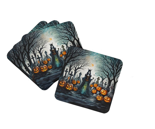 Caroline's Treasures Evil Queen Spooky Halloween Foam Coaster Set of 4 Cup Coasters for Indoor and Outdoor, Coaster for Tabletop Protection, Anti Slip, Mouse pad Material