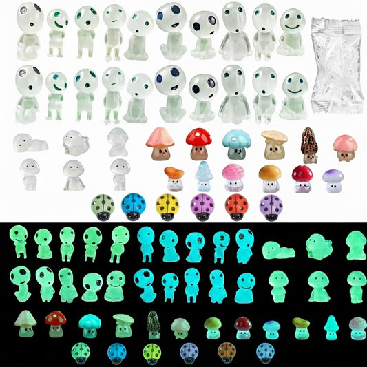 Mini Luminous Fairy Garden Accessories Outdoor, Glow in the Dark Mushrooms, Tree Spirits, Elves Tree Ghosts Figurines Kit with Mini Mushrooms for Garden Yard Bonsai Succulent Terrarium Decorations
