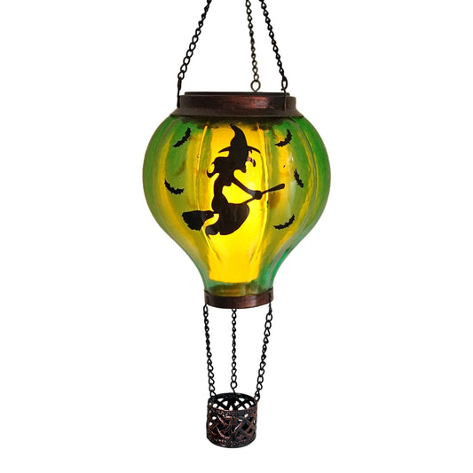 Halloween Decoration Outdoor Hot Air Balloon Solar Lantern with Flickering Flame, Hanging Outdoor Lanterns with Flying Witch Design Waterproof Decor for Garden, Patio, Halloween Party(Witch)