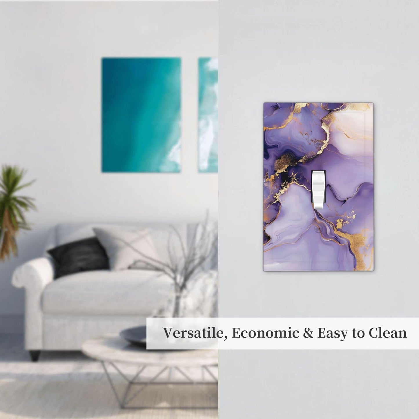 VGHOKO Decorative Switch Plate Cover with Luxury Marble Texture Purple & Gold Fluid Art Design 1 Gang Wall Plate Unique Single Toggle Light Switch Covers Artistic Faceplate for Modern Home Decor