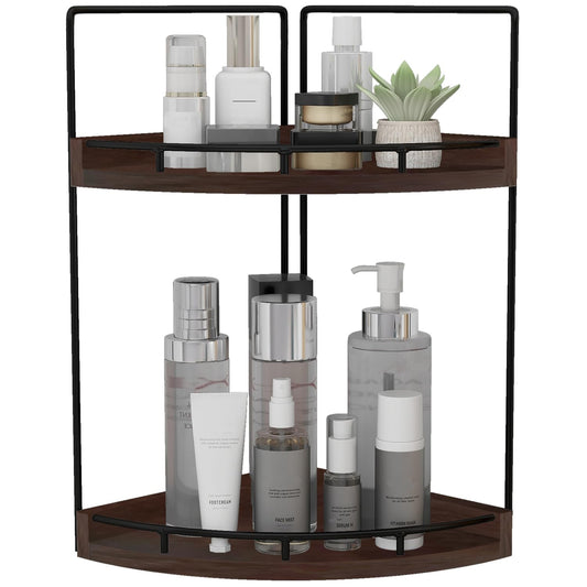 Dorhors 2-Tier Bathroom Counter Organizer,Vanity Counter Corner Shelf, Skincare, Wood Countertop Bathroom Storage and Organization for Kitchen (Walnut)