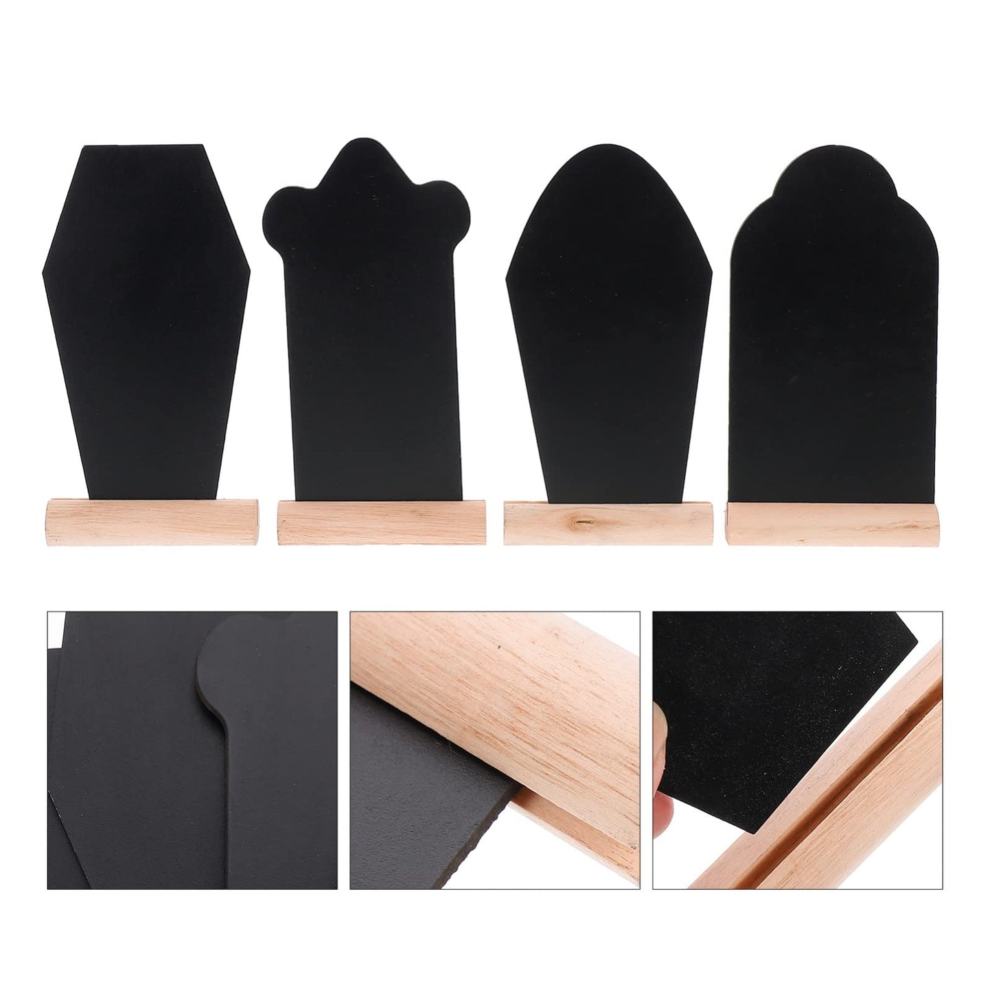 Amosfun 4Pcs Mini Chalkboard Signs Tombstone Shape Blackboards 5.70 X 3.14 Inch DIY Halloween Party Decoration Table Numbers Memos