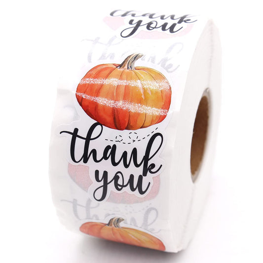 Littlefa 1.5” Thank You Pumpkin Stickers for Small Business Shipping Gift Boxes Thank You Sticker 500 Labels
