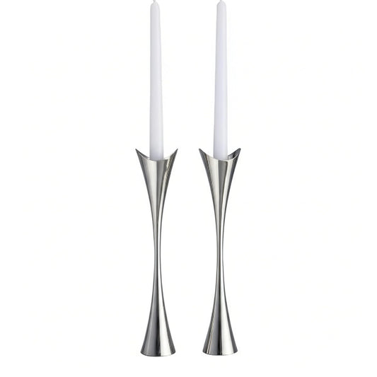 Nambe Curve Candlestick Holders | 2Pc Set | Metal Taper Candle Holder | Modern Medieval Inspired Decorative Centerpieces | Candlestick Holders for Table, Mantel, or Wedding Gift | 11in, Silver