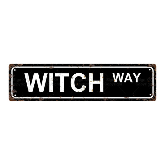 WITCH WAY HALLOWEEN Metal Tin Sign Bar Cafe Garage Cave Home Room Wall Bathroom Farmhouse Garden Porch Patio Decor, 8 x 8 Inch