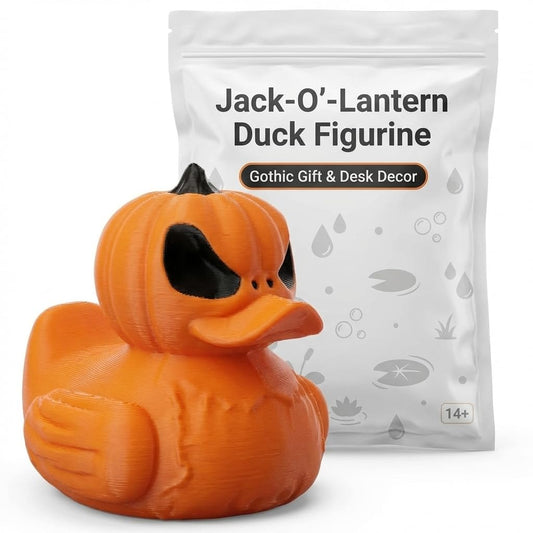 Jack-O'-Lantern Duck Collectible Figurine - Striking Pumpkin Design for Halloween Desk Decor and Gift Display - 3D Printed in Canada