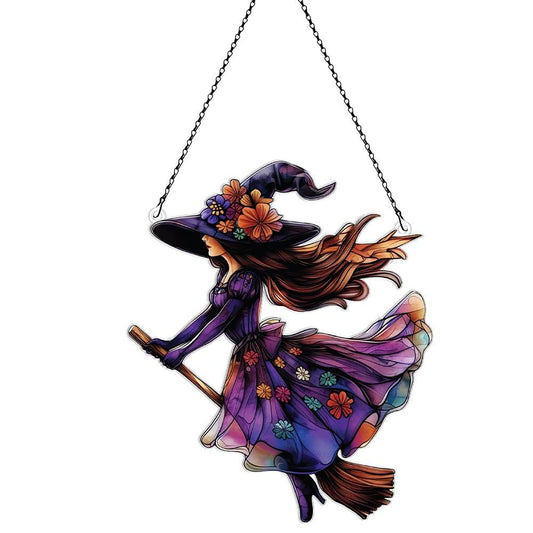 Witch Halloween Ornaments Decor; Witch Lover Gifts, Halloween Home Wall Room Door Decorations, Acrylic Ornament for Window Hanging