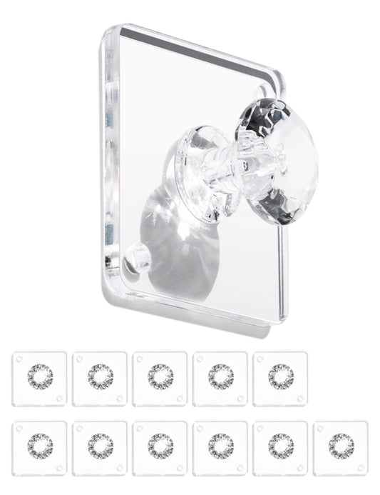 Zreal Diamond Acrylic Adhesive Wall Hooks, 12-Pack Small Clear Decorative Hooks for Keys, Jewelry, Towels, Kitchen & Bathroom
