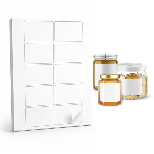 Dashleigh 8 oz Jar Labels, 100 Blank Printable Stickers 3x2 Inch for Candle Jars, Mason Jars, Glass Bottles - Self-Adhesive Recycled White Label Sheets for Inkjet and Laser Printer, Canning, Cosmetics