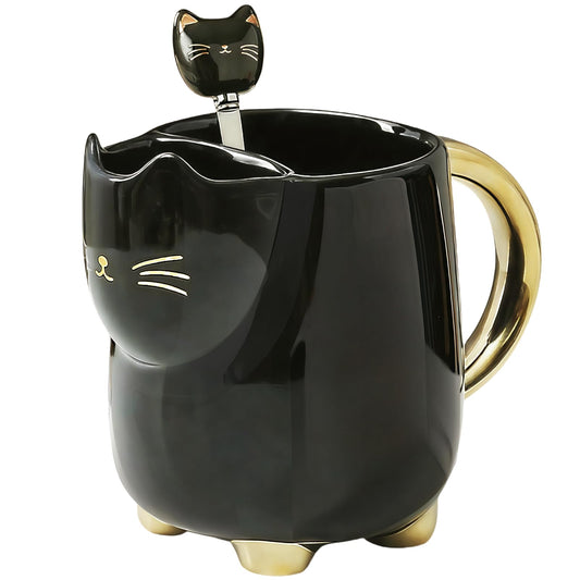 Christmas mugs Ceramic Cat Mug with Tea bag– 17oz Unique Coffee Cup with kitty Expression Design, Fun Gift for Women, Girls, Kids, Cat Lovers (BLACK)