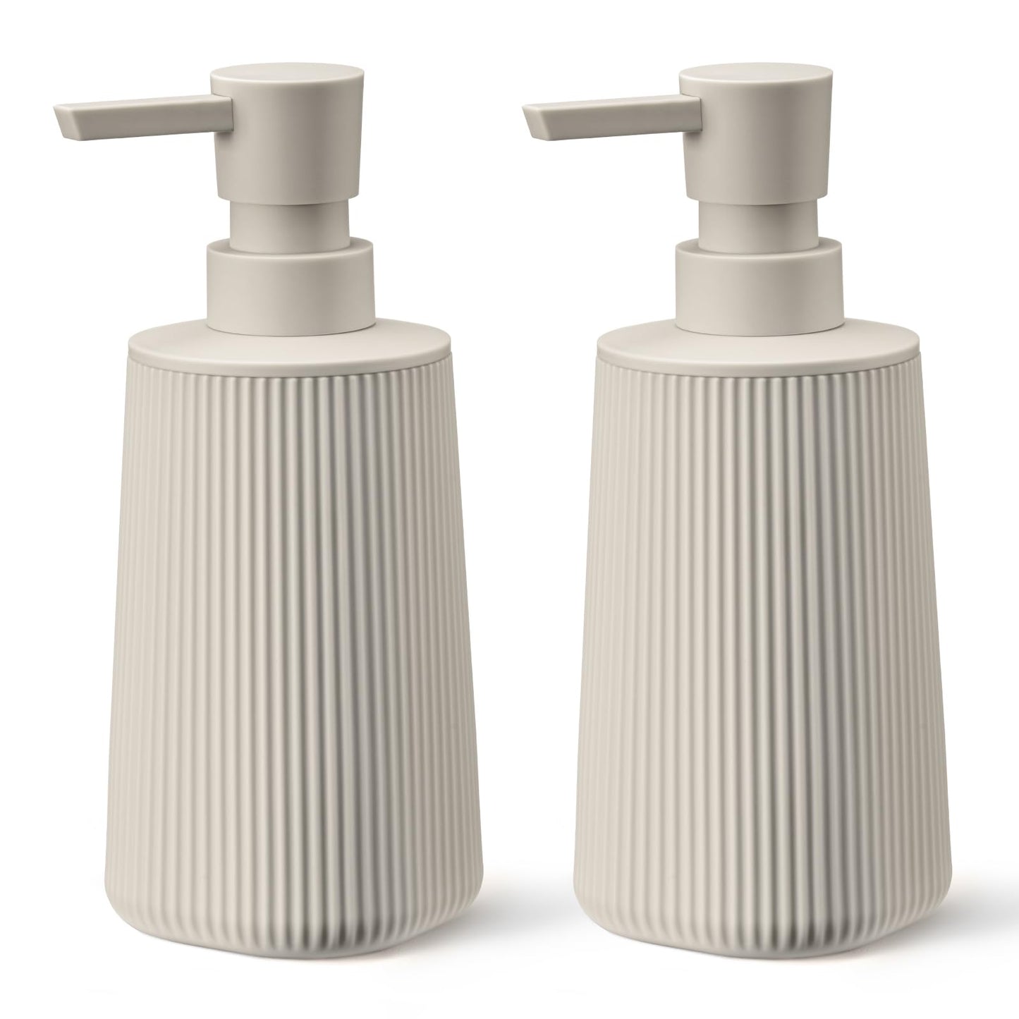 zuxzmj Beige 2 Pack Hand Soap Dispensers Set with No Rust Pump for Bathroom and Kitchen Countertops Refillable Matte Striped Plastic 8.5 oz