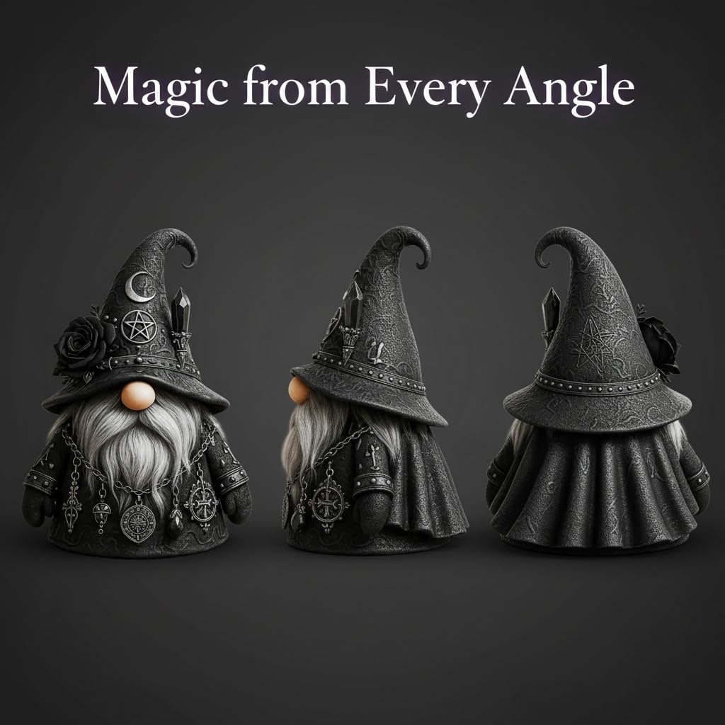 Gothic Witchy Gnome Figurine, Halloween Gothic Gnomes Collectible Fall Decor, Resin Dark Fantasy Statue for Home Shelves, Mantels & Home Garden Yard Decorations Collectibles (1)