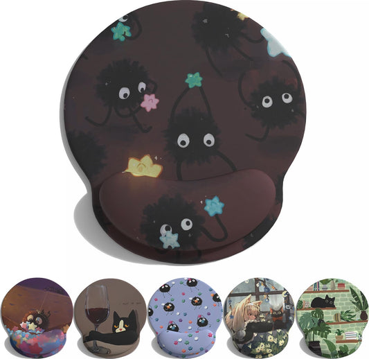 Cute Cartoon Small Black Coal Ball Mouse Pad with Wrist Support, Ergonomic Wrist Rest Table Decoration Simple Typing Pain Relief