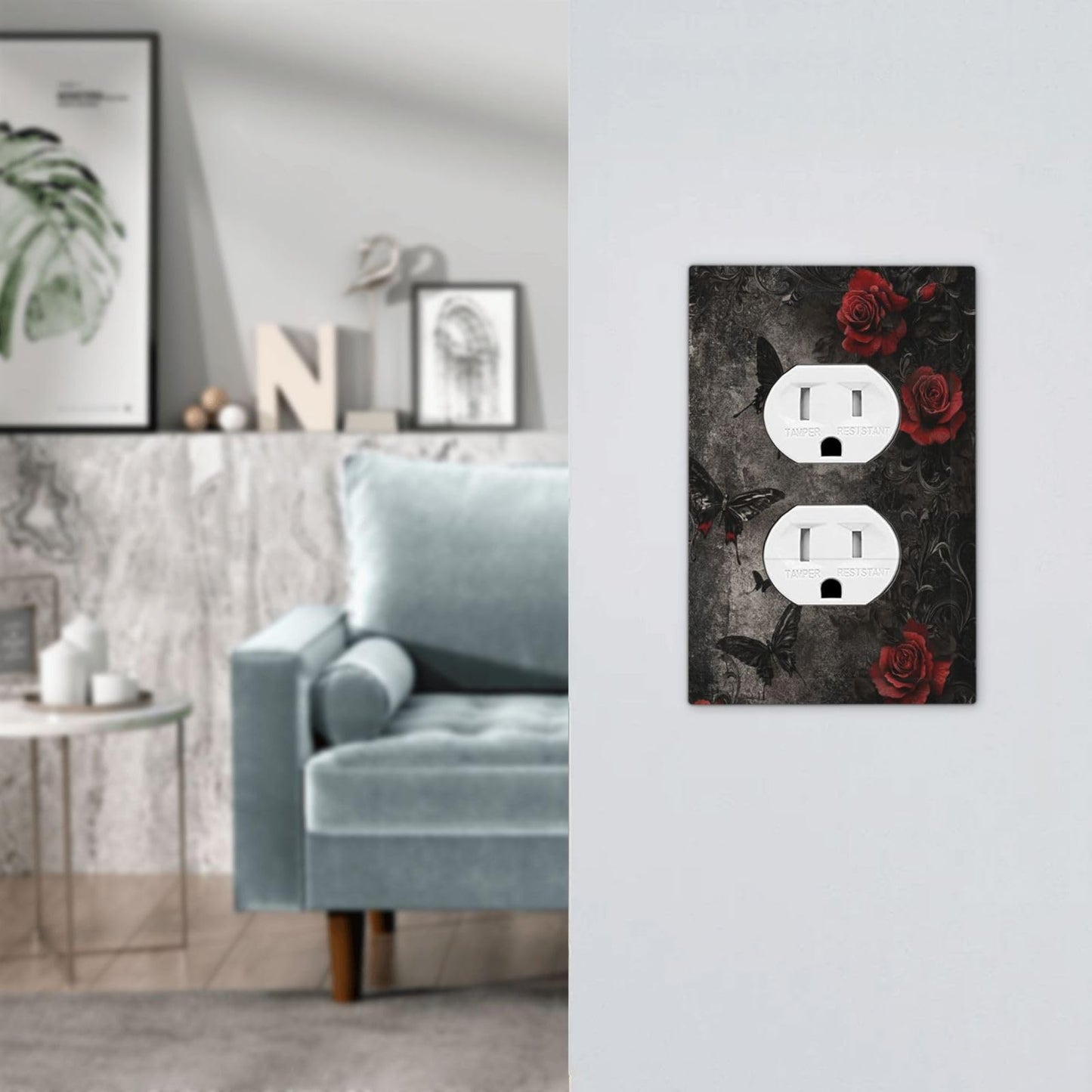 Naiqadnehz Outlet Covers Gothic Red Rose Black Butterfly Dark Floral 1 Gang Duplex Decorative Switch Plate Covers Electrical Socket Cover Light Switch Cover Plate For Cabin Office Decor