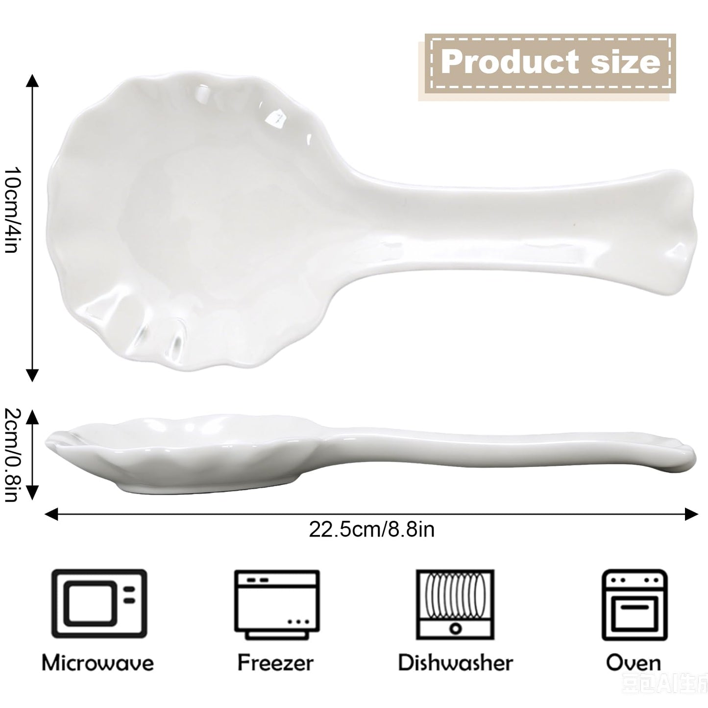 FYSUIMU 8.9 Inch Scalloped Edge Spoon Rest White Spoon Holder Minimalist Modern Ceramic Utensil Rest for Stove Top Farmhouse Kitchen Accessories