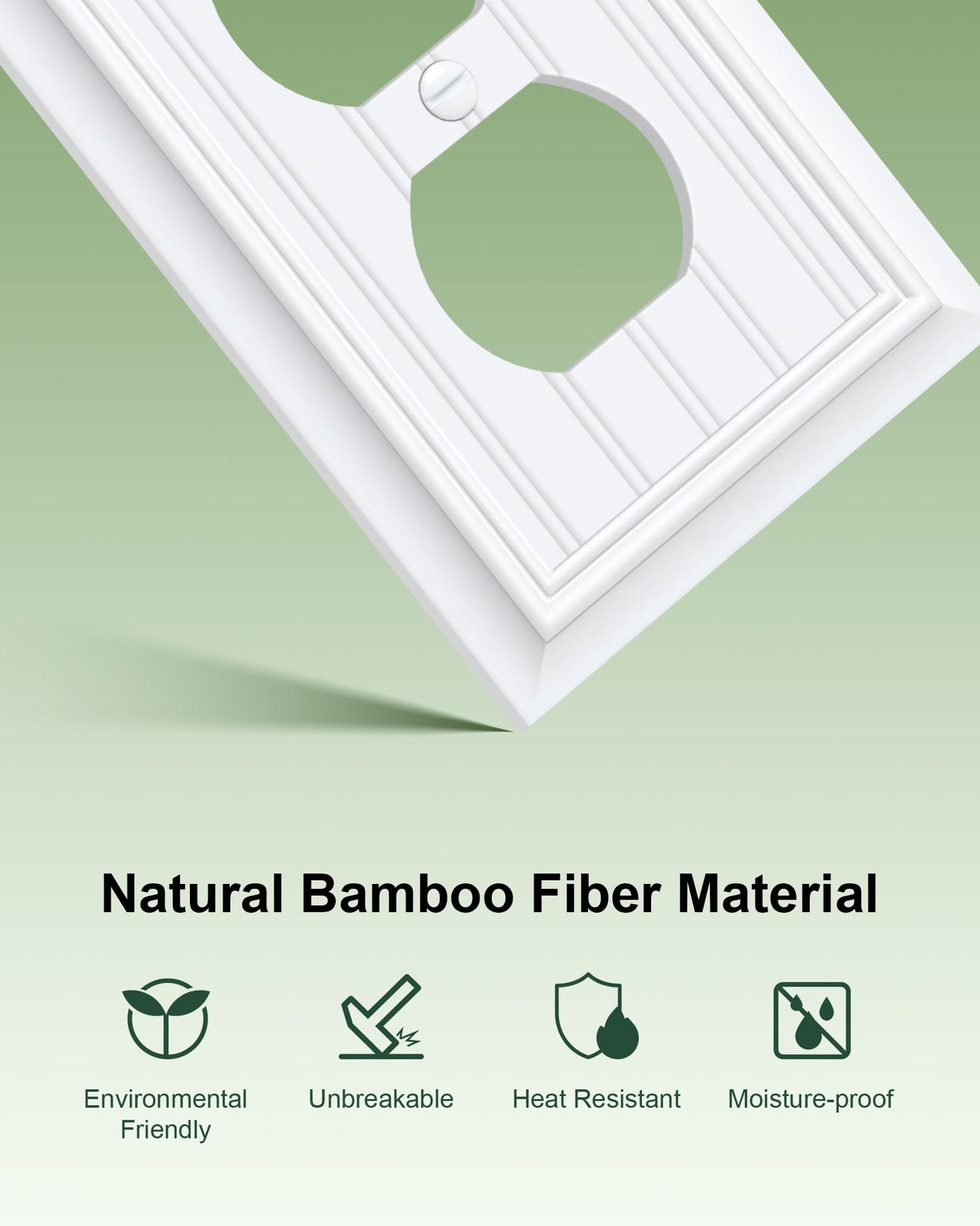 6-Pack Classic Beadboard Duplex Outlet Cover Plate, Decorative Switch Plates and Outlet Covers, Natural Bamboo Fiber Wall Plates for Electrical Outlets, 1 Gang Receptacle Cover,Pure White