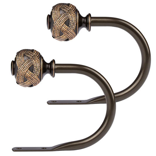 USFOOK 2 Pack Bronze Curtain Holdbacks, Decorative Window Drapery Tiebacks (2 Pack/1 Pair), Curtain Tie Back Hooks for Wall with Leaf Finials (3.95" L x 3.4" W)