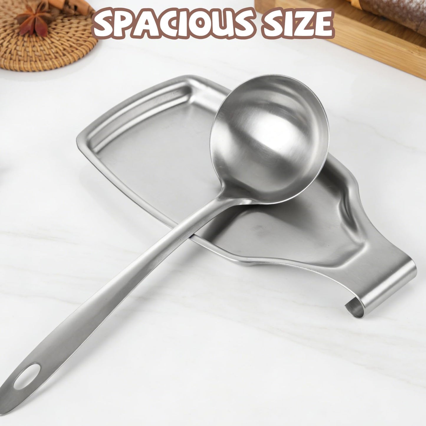 Ghligna 3Pcs Spoon Rest for Stove Top, 304 Stainless Steel Spoon Rest for kitchen counter, Ladles, Tongs, Spatula, 8.1 x 4.3 x 0.6 Inch