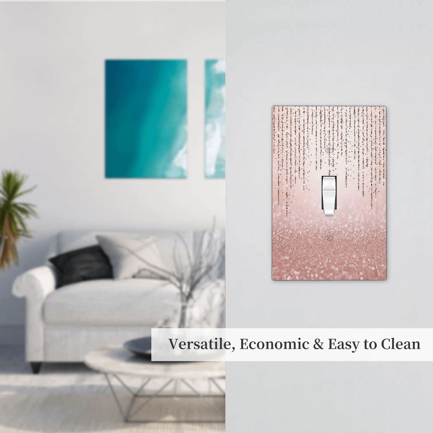 Pink Glitter Bling 1 Gang Light Switch Plate Decorative Single Toggle Wall Plate Cover Electrical Switchplate Faceplate for Women Girl Rose Gold Shining (No Sparkling Glitter) Bathroom Decorate 5" x 3