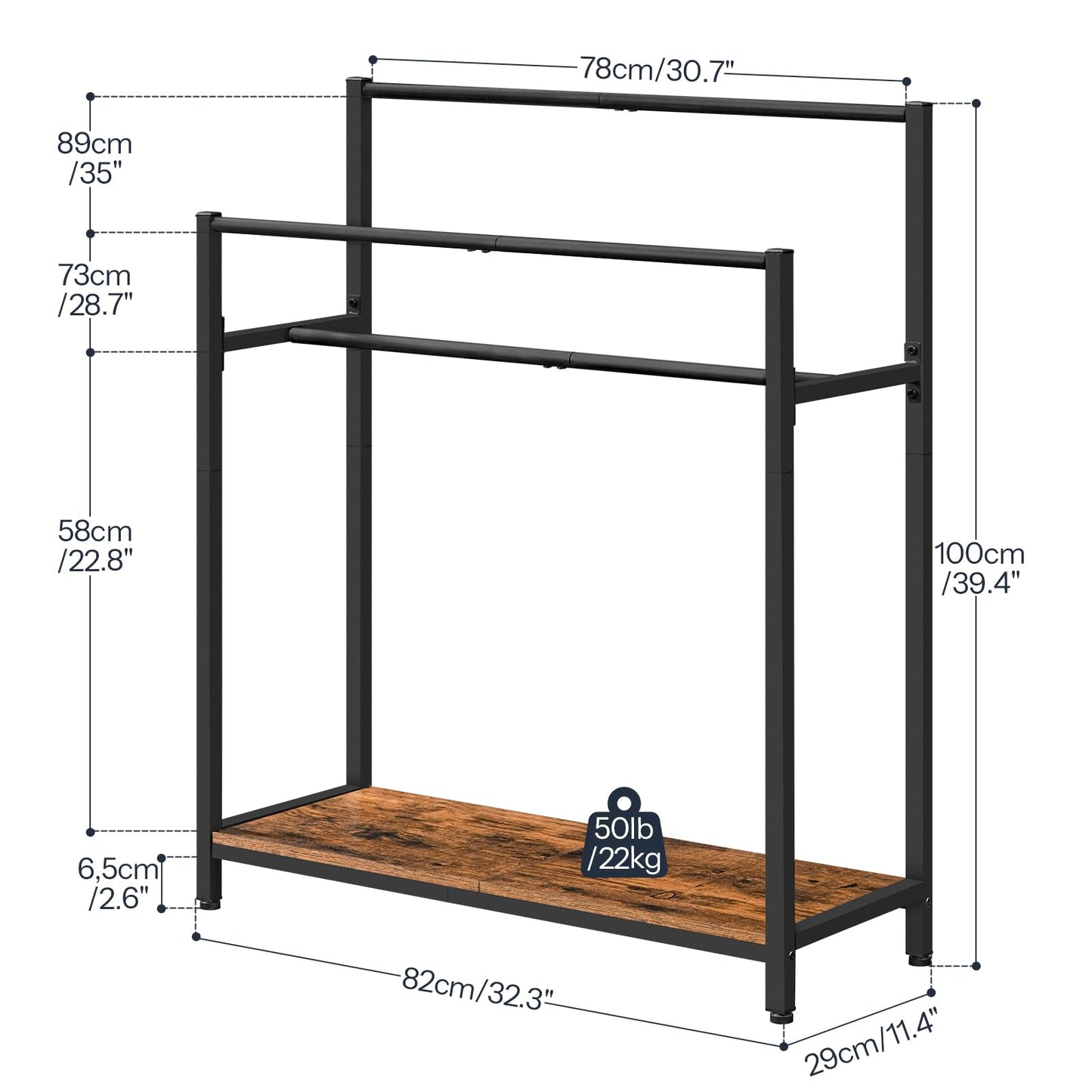 HOOBRO Extra Large Free Standing Towel Rack, 3 Tier Blanket Rack, Blanket Holder for Bathroom, 32.3" L x 11.4" W x 39.4" H, for Living Room, Bedroom, Rustic Brown and Black BF30LB01