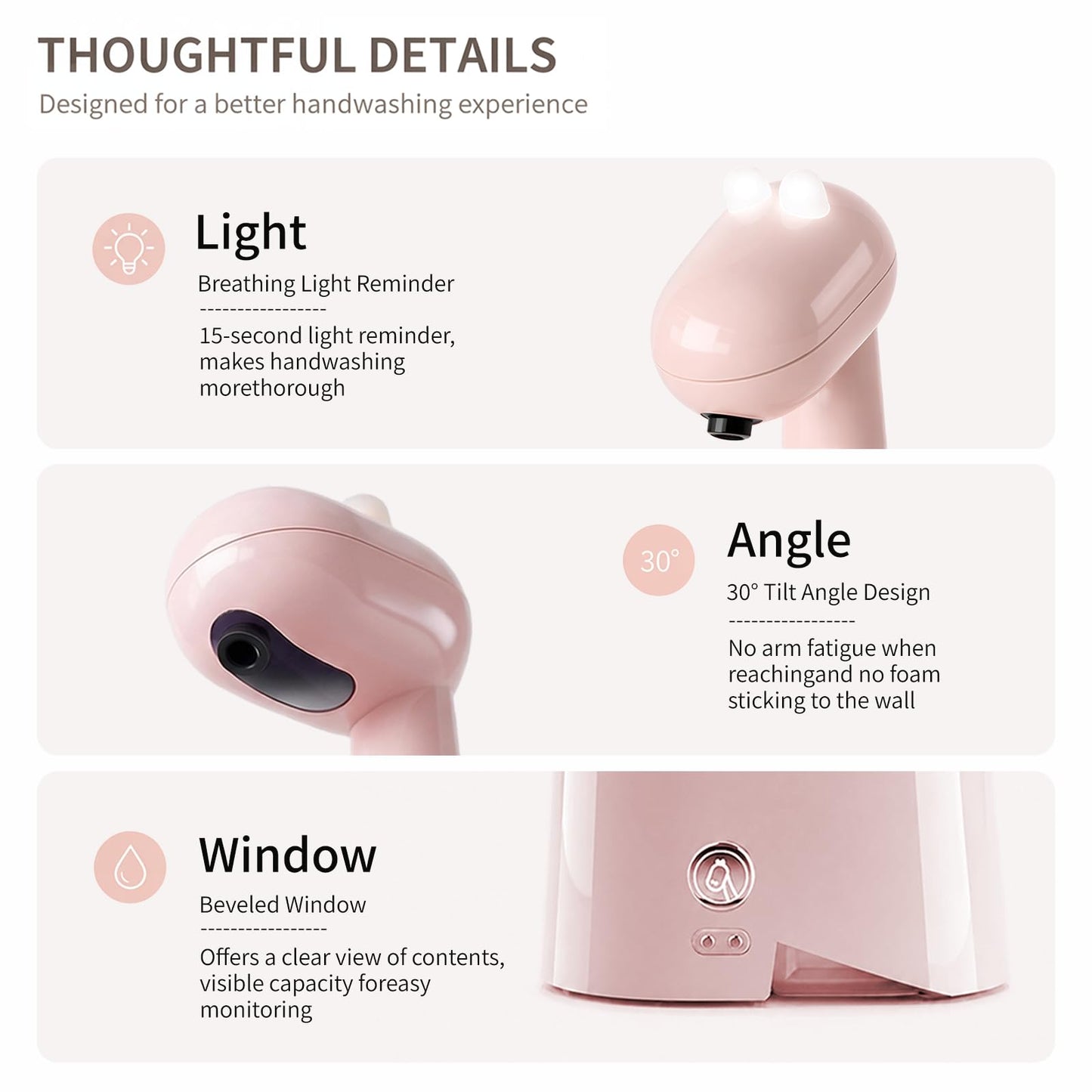 Automatic Soap Dispenser,Cute Dinosaur, Touchless, Rechargeable Foaming Soap Dispenser, 10oz/300ml, 3-Level Adjustable Foam, IPX5 Waterproof for Bathroom, Kitchen, Hotel,Restaurant, Pink