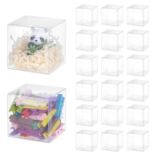 BENECREAT 60PCS 2.4x2.4x2.4 Inches Clear Plastic Favor Box Gift Packing Box for Candy Choclate and Dessert, Wedding Party Treats, Halloween Christmas Festival Gift Packaging