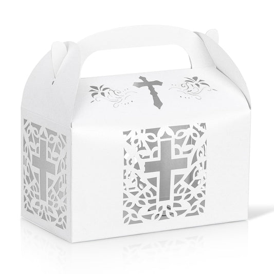 KAZIPA 12PCS Party Favor Bag Boxes, Goodie Favor Boxes for Treats Cookies Candies, Ideal for Theme Birthday Party, 6.5x3.5x3.5 Inches(White)