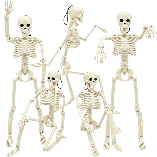 WODMAZ 5 Packs Halloween Skeletons, 16" Halloween Full Body Skeleton with Posable Joints for Haunted House Graveyard Props Decor