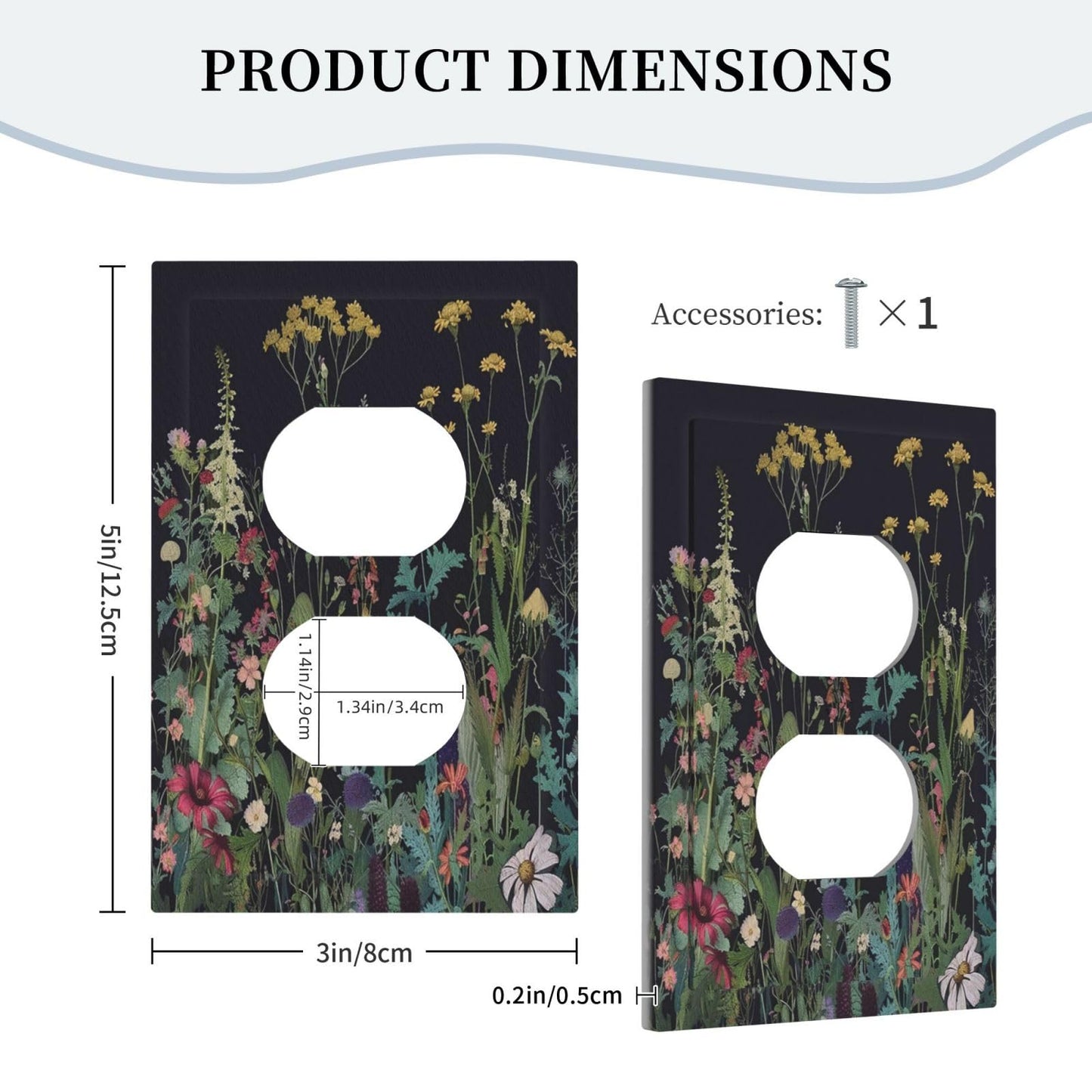Tewujay Outlet Covers Boho Wildflowers Herbs Floral 1 Gang Duplex Light Switch Cover Plate Decorative Wall Plates Electrical Switchplate Receptacle Cover for Bathroom Bedroom Decor
