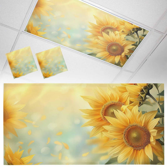 Versotilahome 2 Pack Fluorescent Light Cover 4x2 Feet, Sunflower Lights Filters Drop Fluorescent Lights Shade Panel, Yellow Spring Floral Botanical Magnetic Ceiling Classroom Light Cover for Office