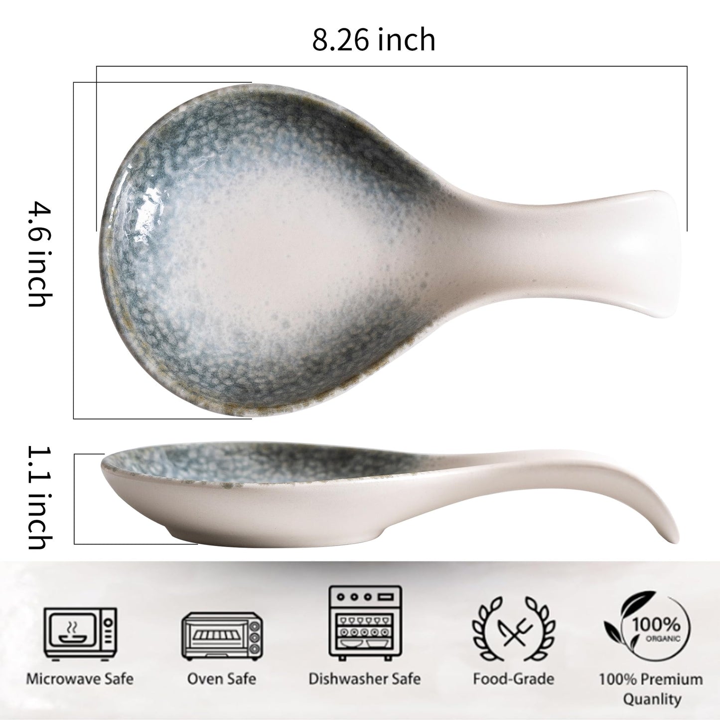 Ceramic Spoon Rest for Stove Top, 8 Inches Large Spoon Holder for Kitchen Counter, Porcelain Utensil Rest, Housewarming Christmas Gift, Dishwasher Safe Heat-Resistant, Ice-Flecked Smoke White(1 PC)