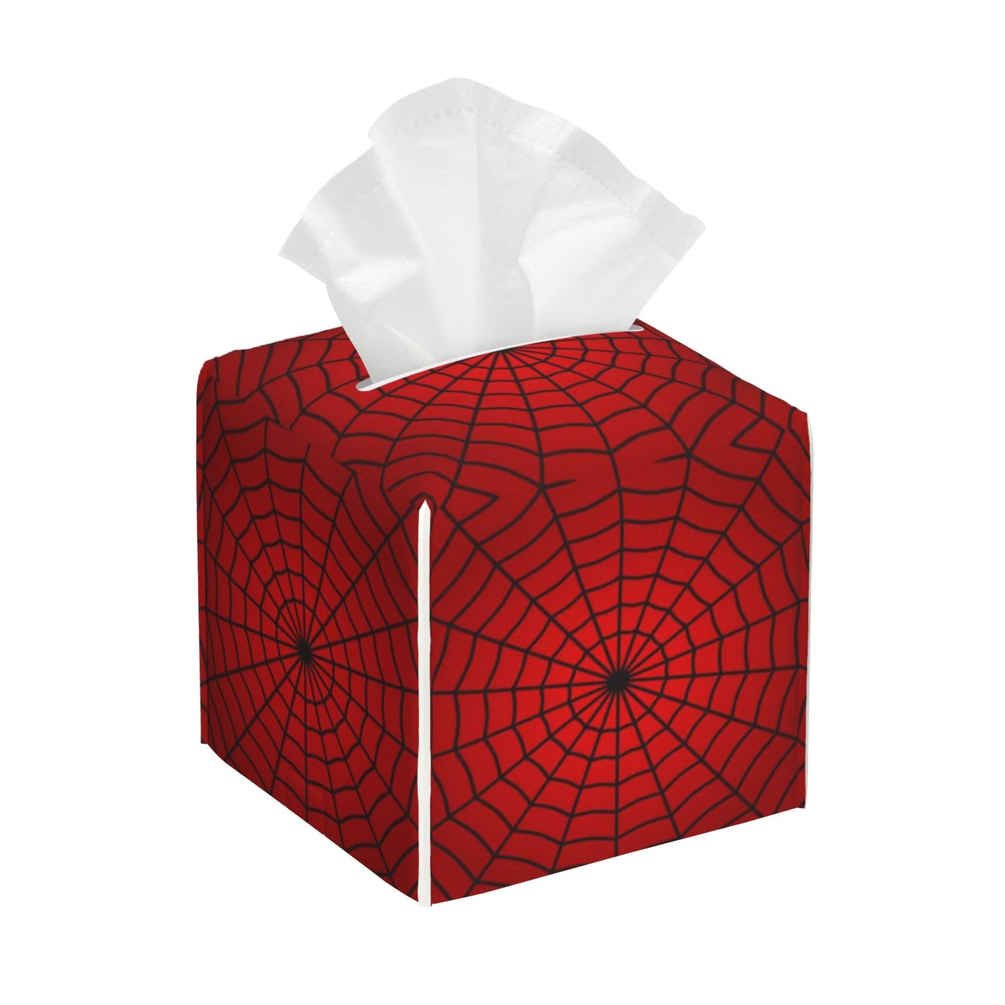 Spider Web Tissue Box Holder,Square Leather Tissue Box Cover with Bottom Belt,Waterproof Modern Napkin Holder Organizer for Car Bathroom Nightstand Vanity Office Tabletop,5.2" x 5.2" x 5.2"