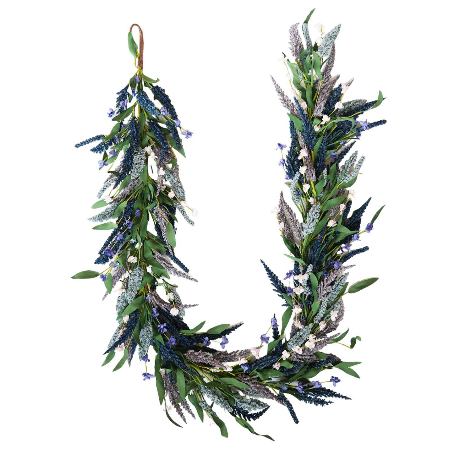 TEMPUS Artificial Lavender Garland 70 Inch | Faux Purple Flowers with Willow Leaves | Spring Wreath for Wedding Arch, Table Runner, Mantle Decor | Farmhouse Home Decorations