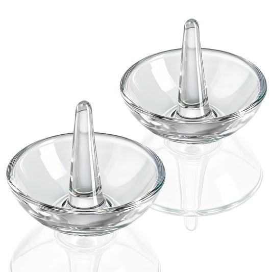 H&D HYALINE & DORA 2 Pack Round Glass Jewelry Dish Jewelry Tray Ring Dish Birthday Holiday Gifts for Women Mom(3.1 Inch)