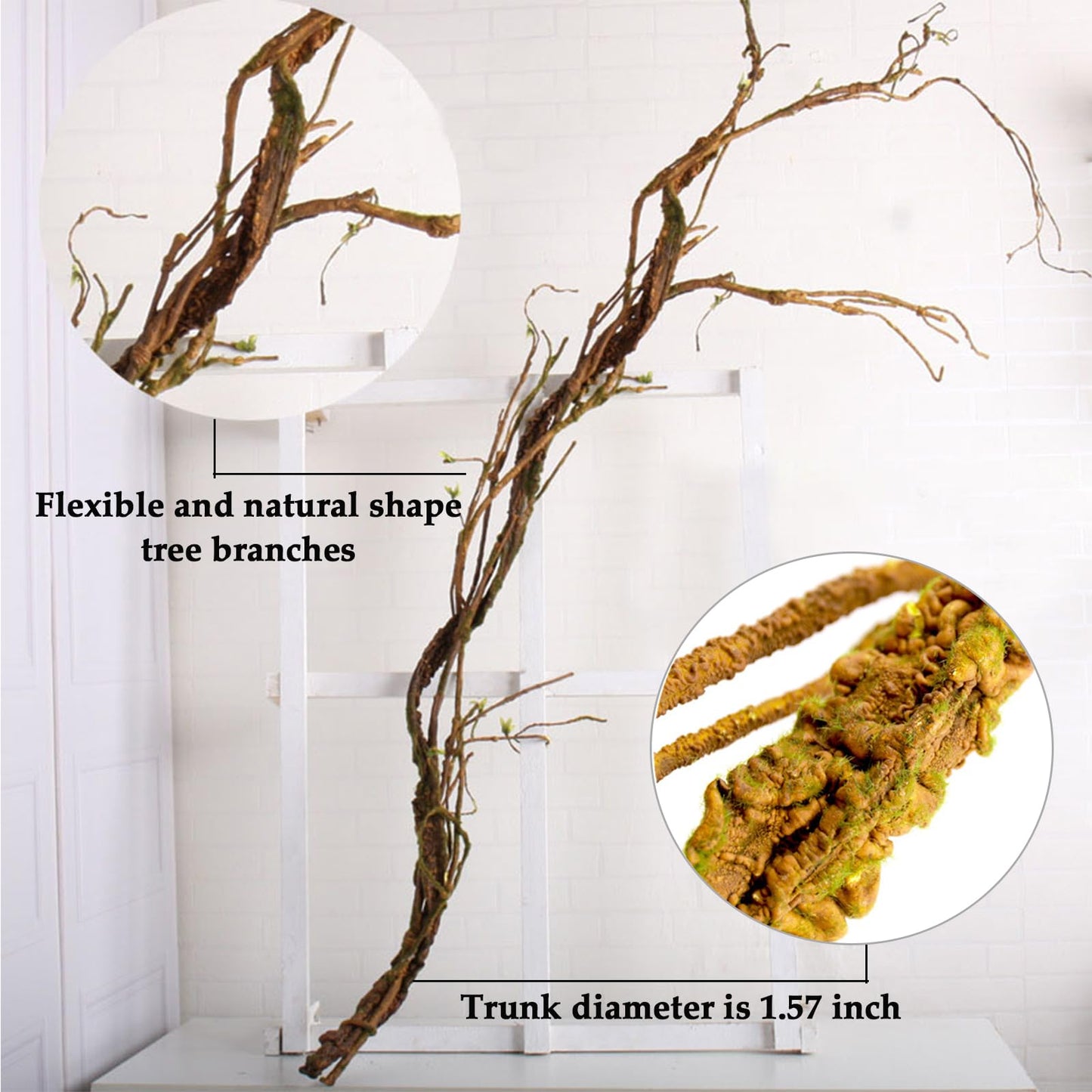 Fosolasi 66.9in Flexible Artificial Wall Hanging Plants Tree Trunk Fake Cherry Blossom Branches Wood Twigs Twisted Cane Vine Grape Garland for Wedding Outdoor Garden Home Room Christmas Decoration