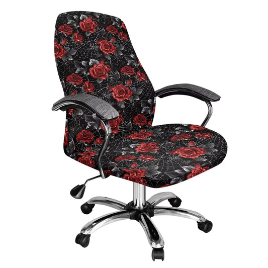 Talayituse Rose Spider Web Print Office Computer Chair Covers, Stretchable Rotating Chair Cover Halloween Decoration Removable Washable Rotating Chair Protective Slipcover, Large