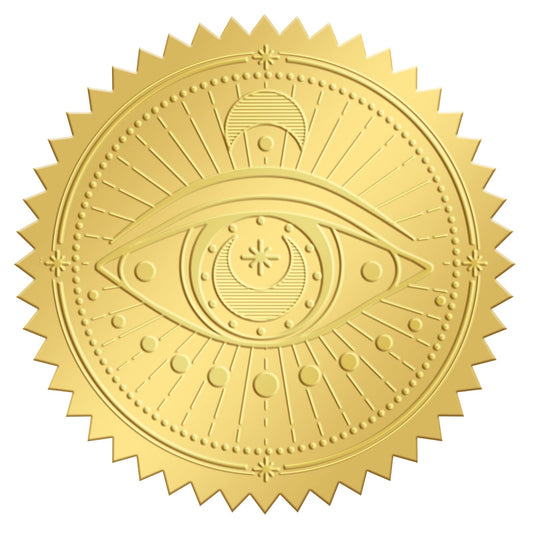 CRASPIRE 2 Inch Gold Embossed Envelope Seals Stickers Evil Eye 100pcs Round Adhesive Embossed Foil Seals Stickers Envelope Label for Wedding Invitations Party Gift Packaging Greeting Card