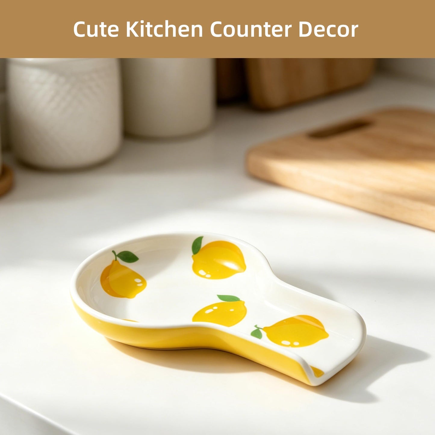 YumiPLUS Porcelain Fruit Spoon Rest, Ceramic Utensil Rest for Stove & Countertop, Cute Spoon Holder, Ideal Gift for Housewarming, Mother's Day and Valentine’s Day (lemon)