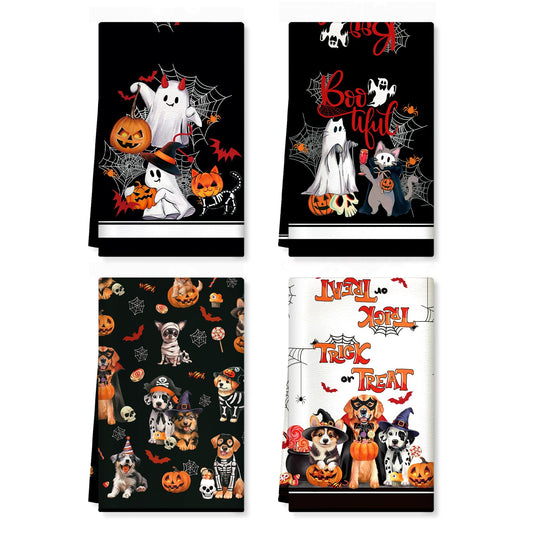 Arquiel Halloween Microfiber Kitchen Towels, Soft Absorbent Ghost Pumpkins Black Hand Towel 15.7 × 23.6 Inch, Thick Dish Cloth for Halloween Party Holiday Decoration Housewarming Gifts