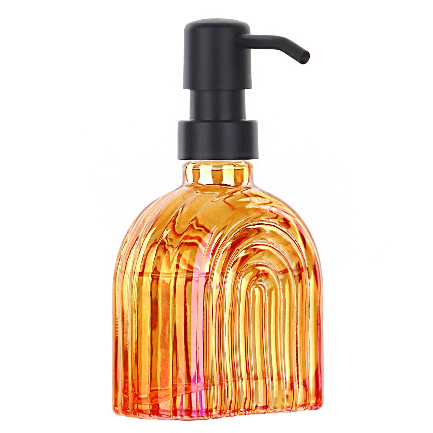 OCTMUSTARD Glass Kitchen Soap Dispenser Bathroom, 9 Oz, Refillable Liquid Modern Soap Dispenser for Hand Soap, Lotion Dispensers Bottle - Home, Commercial Countertop Decor. (Orange)
