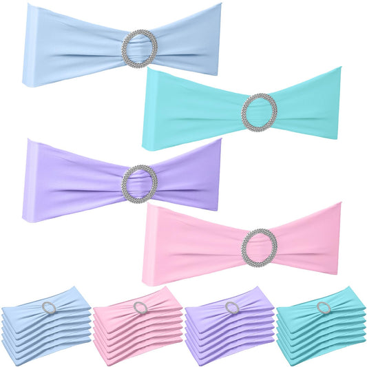 Newwiee 24 Pieces Colored Chair Sashes Spandex Dining Stretch Chair Sashes Bands with Buckle for Wedding Event Fiesta Mexican Party Favor Ceremony Reception Banquet Decoration