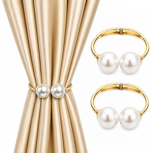 Curtain Tiebacks 2 Pack Curtain Ties Elegant Pearl Curtain Tie backs Premium Alloy Spring Curtain Clips No Drilling Curtain Ties for Modern Luxury French Nordic Minimalist Home Decor Curtain Holdbacks