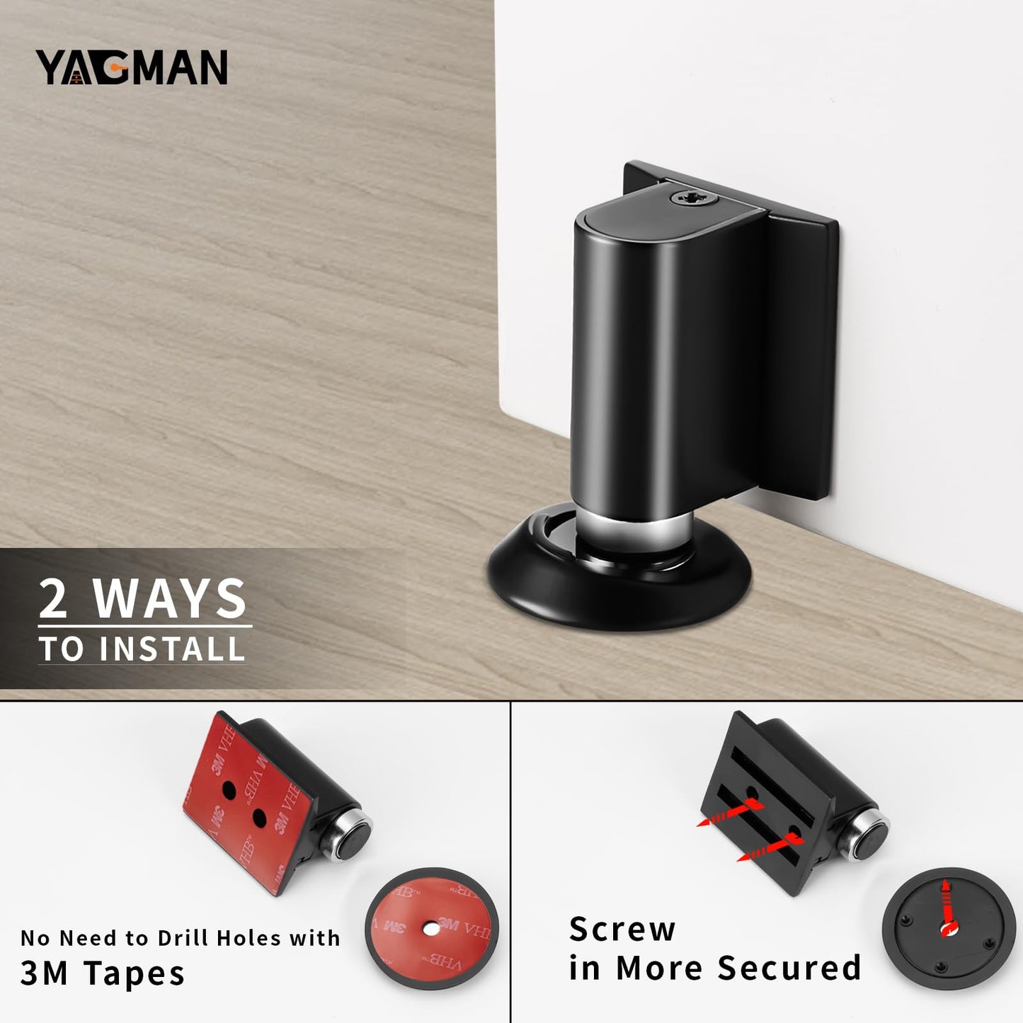 3 Pack Magnetic Door Stopper Floor Mount, No Drilling Adhesive Door Holder, Retractable Magnetic Door Stop, Keep Door Open, Windproof Door Catch for Home, Pet and Renters, Black
