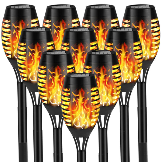 KOLYC Solar Flame Lights Outdoor, 10 Pack Solar Torch Lights with Flickering Flame for Garden Decor - Waterproof Led Torches for Outside, Yard Light for Pathway Lawn Patio Halloween Decorations