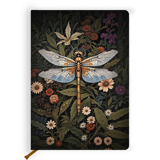 Pretty Leather Lined Journal Vintage Floral Dragonfly Notebook 200 Pages A5 Ruled Notebooks, Cottagecore Flower Plant Journal, Dragonfly Gifts for Womenfor, Perfect for Office School Home (5.8 x 8.3)