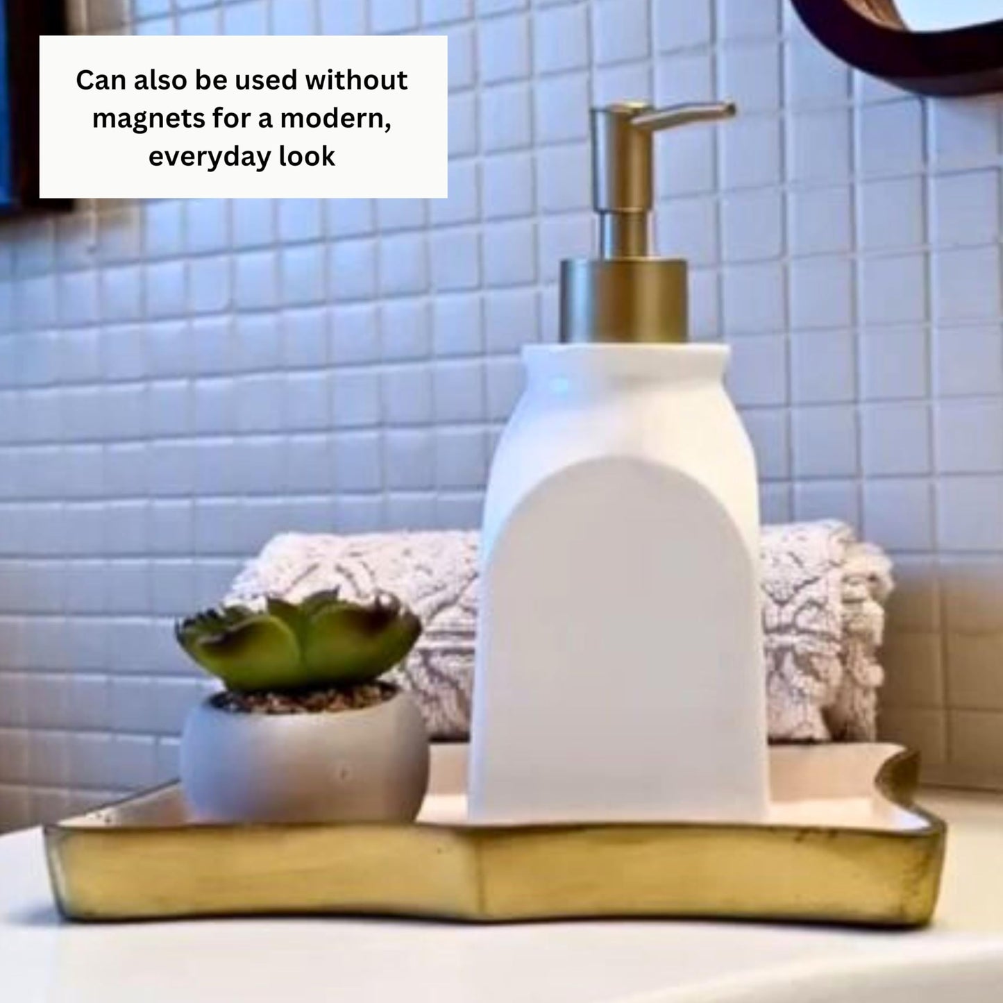 SKL Home Seasonal Soap/Lotion Dispenser Gift Set with 7 Interchangeable Magnetic Holiday Attachments, Refillable for Bathroom & Kitchen, Gold