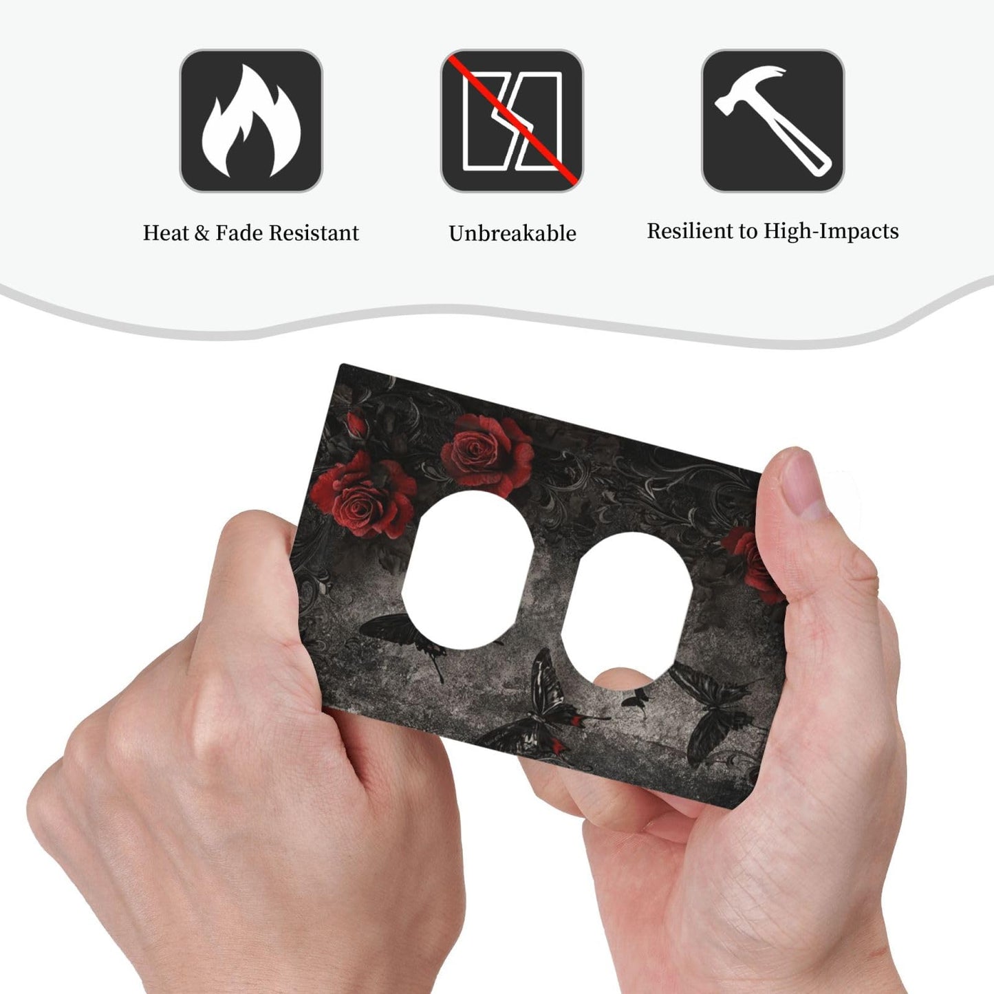 Naiqadnehz Outlet Covers Gothic Red Rose Black Butterfly Dark Floral 1 Gang Duplex Decorative Switch Plate Covers Electrical Socket Cover Light Switch Cover Plate For Cabin Office Decor