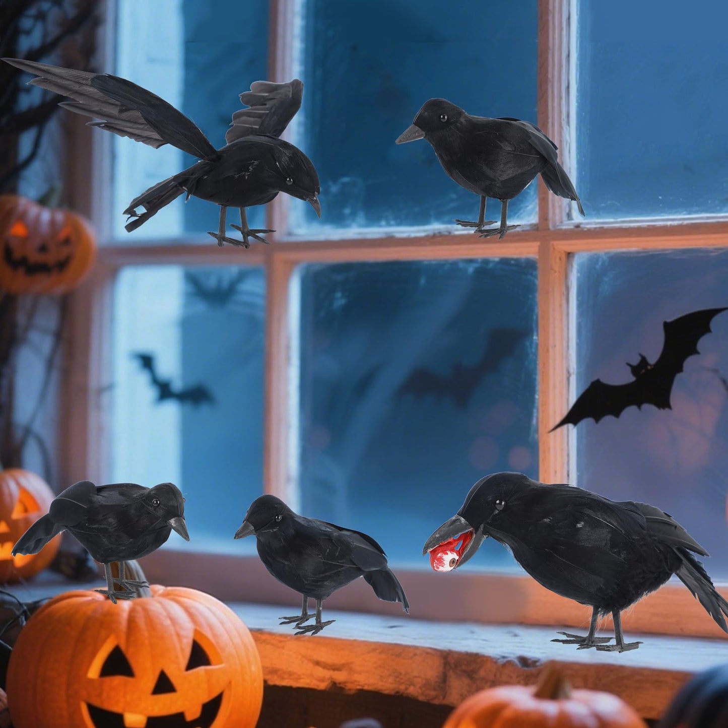 DR.DUDU 5 Pack Halloween Crows Decor Fake Crow